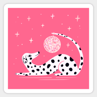 Pink Dalmatian Dog with Disco Ball illustration Sticker